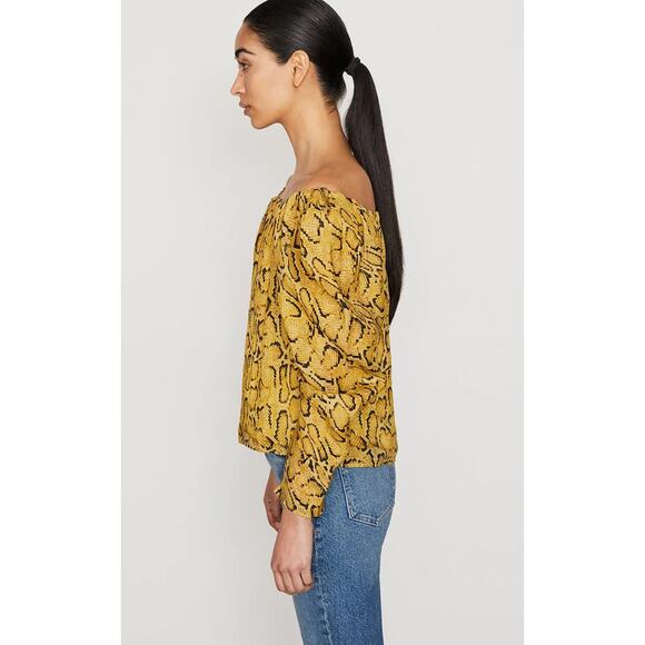 FRAME Off-The-Shoulder Billow Sleeve Top Python‎ Pattern Size Medium - Picture 2 of 10